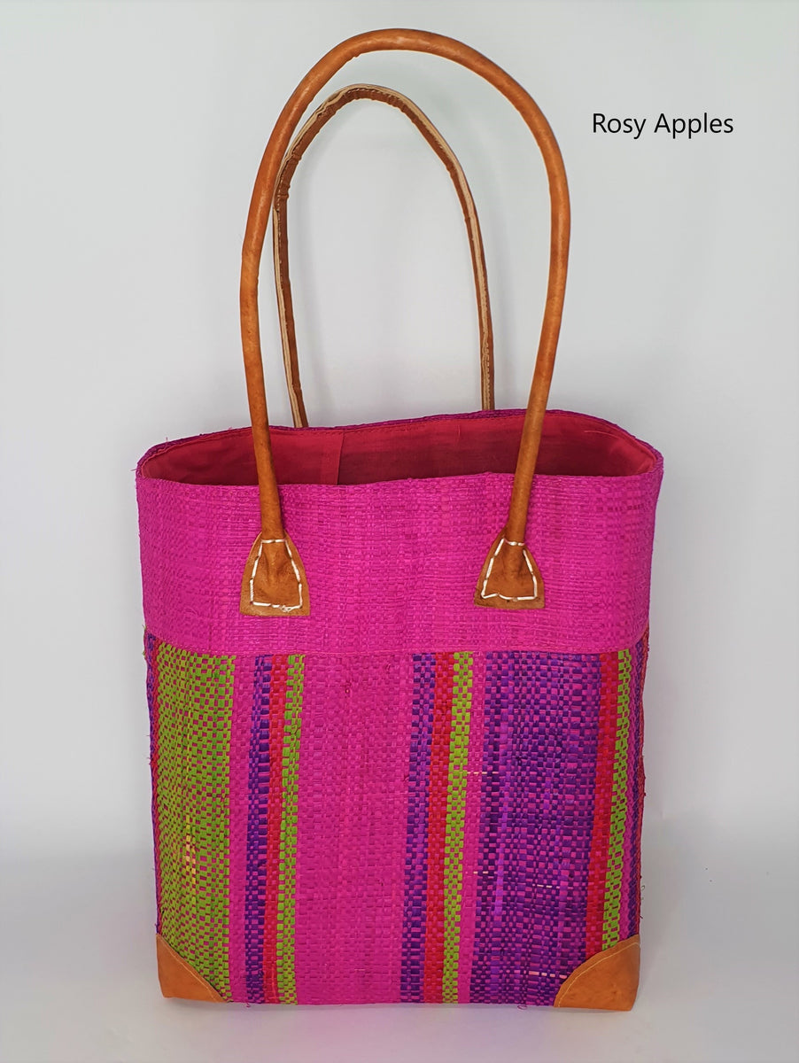 Raffia Basket Stripes Medium |Madagascan
