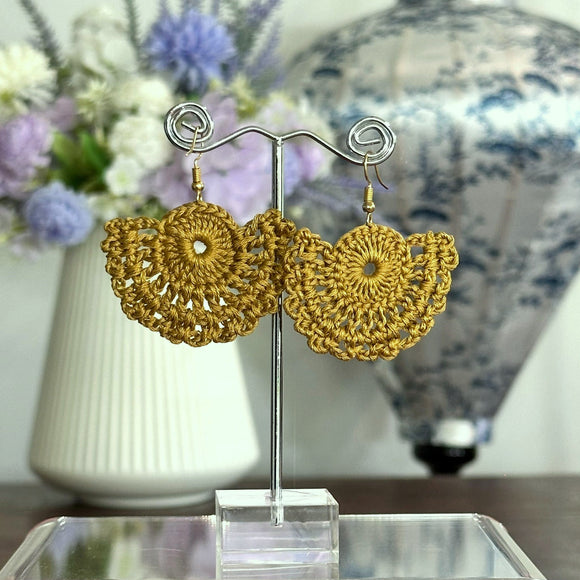 Lace Fan Crochet Earrings (Gold Coloured Hooks)