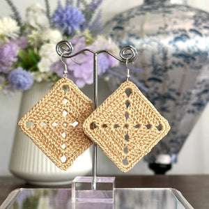 Large Diamond Crochet Earrings (Silver Coloured Hooks)