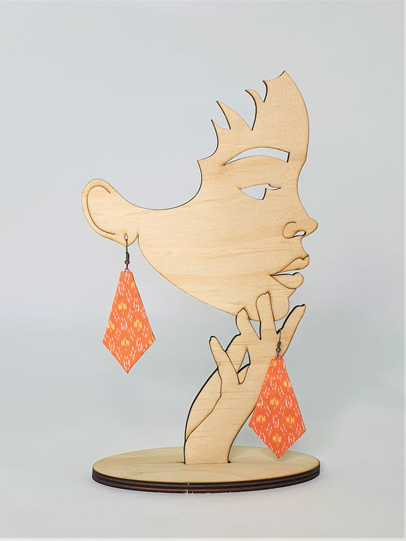 Large Kite Silk Earrings in Pumpkin Orange Ikat Cambodian