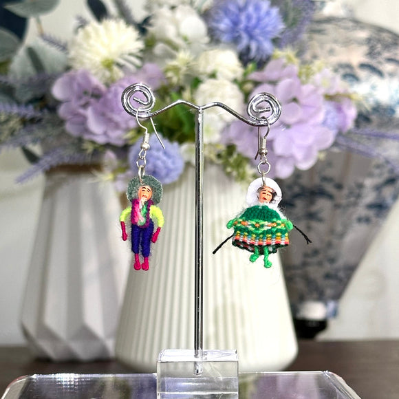 Andrean Peasant Couple Worry Dolls Earrings Peruvian