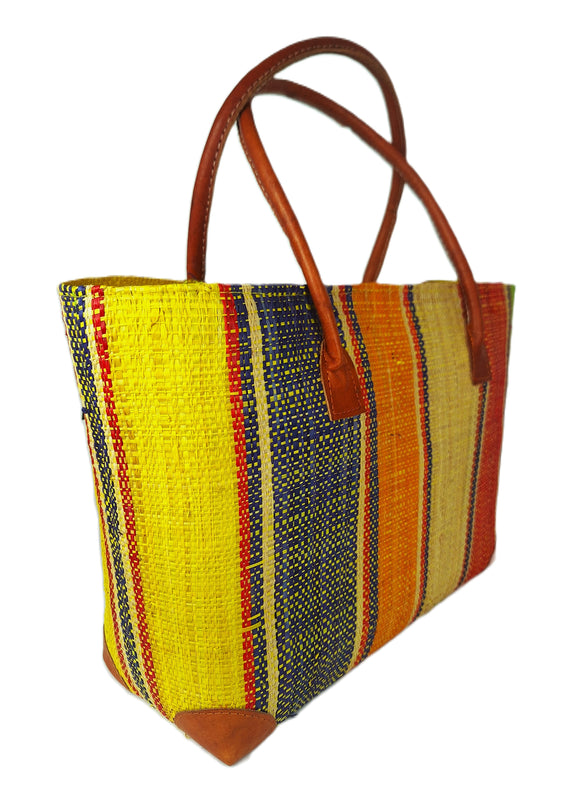 Raffia Striped Handbag Large in Jelly Beans