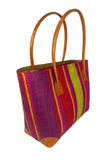 Raffia Striped Handbag Large in Rosy Apple