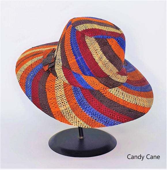 Flat Brim Raffia Sunhat in Candy Cane