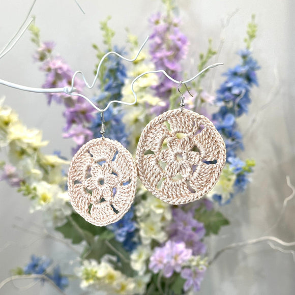 Circular Daisy Crochet Earrings (Silver Coloured Hooks) Australian