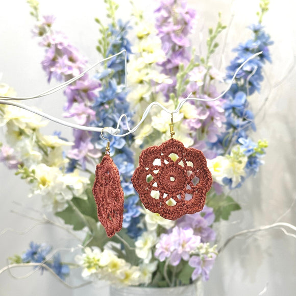 Edged Petal Flower Crochet Earrings (Gold Coloured Hooks)